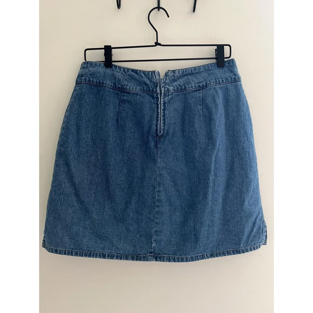 Vintage Y2K 90s Denim Skort Blue Denim Embroidered Floral Mini Boho Cottage